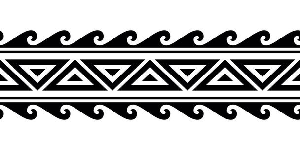 Pulsera de tatuaje polinesia maorí. Manga tribal sin costuras patrón vector. Samoa borde tatuaje diseño delantero brazo o pie. Brazalete tatuaje tribal. ornamento sin costuras de tela de banda aislada sobre fondo blanco - Vector, imagen