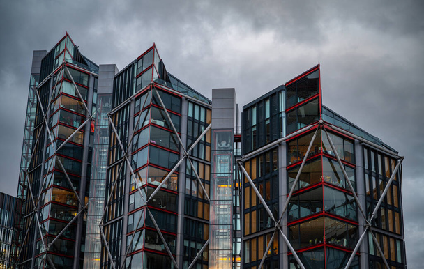 London, UK: Modern apartment buildings along Holland Street in the Southwark area of London. Dark clouds behind. - Photo, Image
