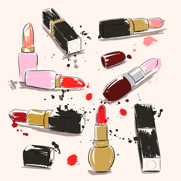 Hand drawing vector illustration with lipstick - Vector, Image