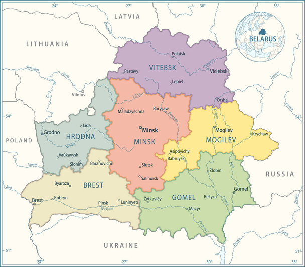 Carte de Biélorussie - Illustration vectorielle très détaillée - Vecteur, image