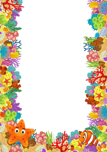 мультяшна сцена з кораловим рифом і щасливими рибами, що плавають біля ізольованої ілюстрації для дітей
 - Фото, зображення
