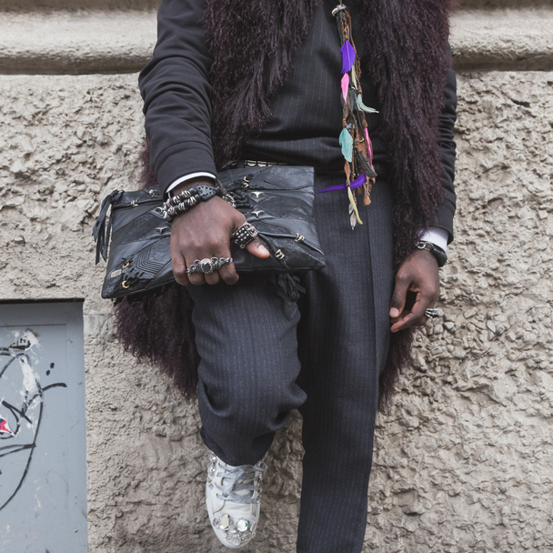 Detail of a man outside Gucci fashion show building for Milan Wo - Photo, image