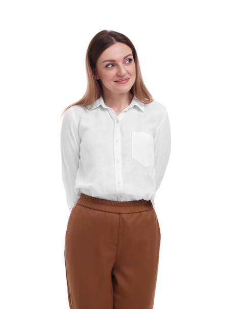 Portrait of beautiful businesswoman on white background - Photo, Image