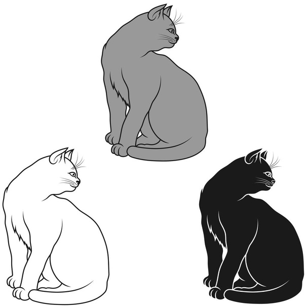 Diseño de vector de gato negro, gato negro en estilo de dibujos animados, mascota bruja en Halloween - Vector, Imagen