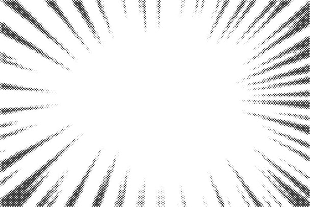 Radial halftone lines background. Comic manga dotted pattern. Cartoon zoom effect with sunrays or bang burst. Vector - Vektori, kuva