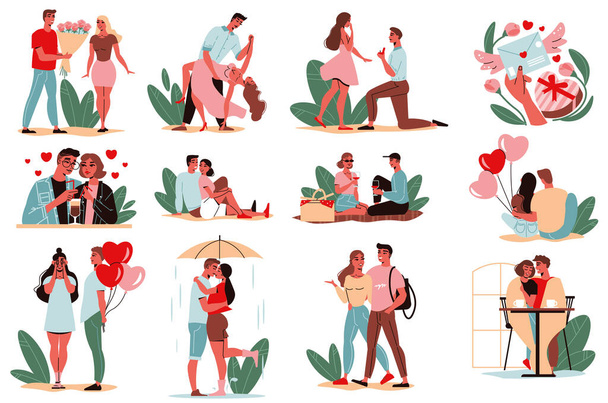 love story, loving couples.  vector illustration.  - Vettoriali, immagini