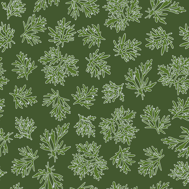 Patrón sin costuras de ajenjo. Artemisia absinthium. Rama de ajenjo y hojas de diseño. Fondo de pantalla con ramas de sagebrush. Ilustración vectorial.  - Vector, imagen