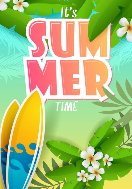 夏のベクターデザインポスター。カラフルな熱帯季節の休日の装飾のための夏の要素。ベクターイラスト - ベクター画像