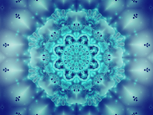 Green and blue fractal mandala, digital artwork for creative graphic design - Photo, Image
