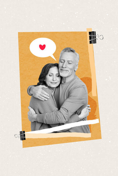 Collage retro sketch image of senior married couple cuddling enjoying 14 february together isolated painting background. - 写真・画像