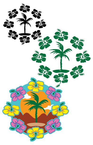 Palmen und Pflaumenblüten - Vektor, Bild