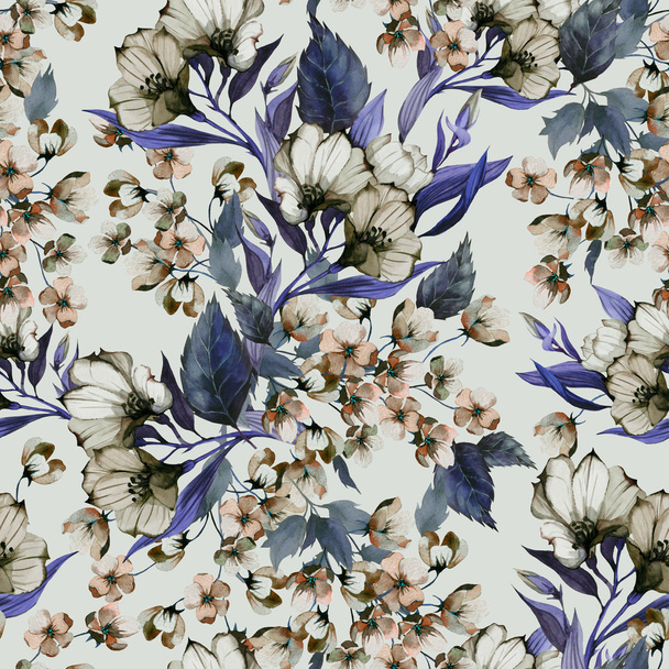 Seamless pattern with eustoma flowers - Fotoğraf, Görsel
