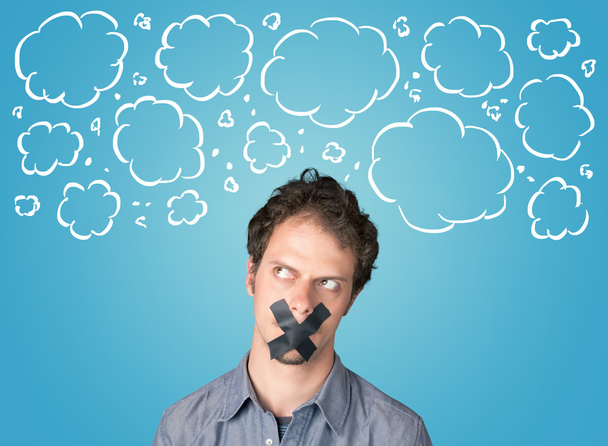 Funny person with taped mouth  - Photo, Image