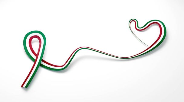 Drapeau 3d d'Italie en forme de coeur ondulé conscience ruban drapeau sur fond blanc, illustration 3d - Photo, image