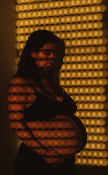 Silhouette of young pregnant latin woman - Фото, изображение