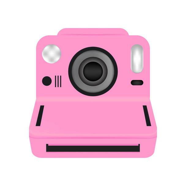 A realistic illustration of a pink vintage instant camera in modern style, isolated on a white background - Vector, Image
