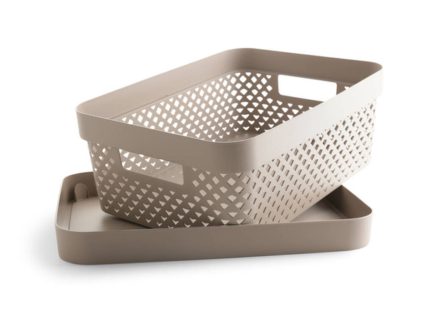 Plastic basket with lid on white background - Photo, Image