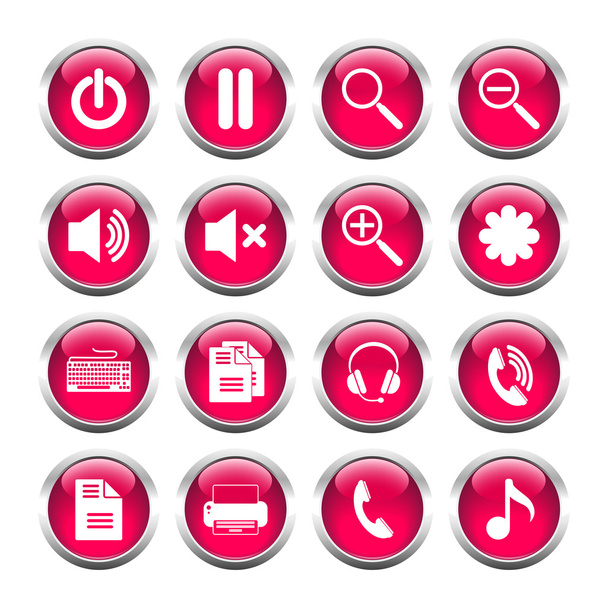 Set of buttons for web, media, zoom, headset, printer. - Vetor, Imagem