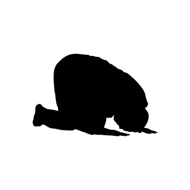 Sujud, or sajdah, is the act of low bowing or prostration in Islam to Allah facing the qiblah. A way that Muslim worshippers prostrate and humble themselves before Allah, God, while glorifying Him. - Vector, Image