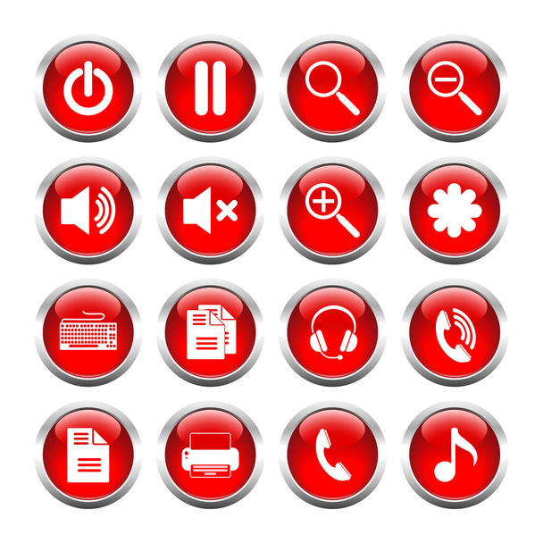 Set of buttons for web, media, zoom, headset, printer. - Vektor, kép
