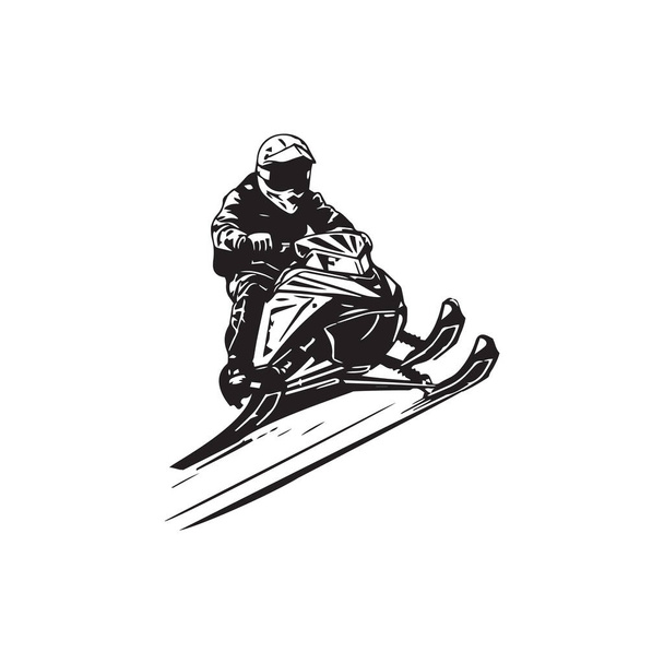 σιλουέτα του ατόμου που οδηγεί μια μηχανή χιονιού, snowmobile λογότυπο - Διάνυσμα, εικόνα