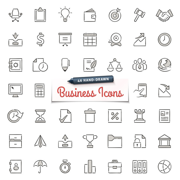 Iconos de negocios dibujados a mano
 - Vector, Imagen