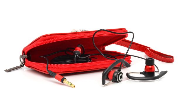 Red bag for headphones isolated on white background - Fotoğraf, Görsel
