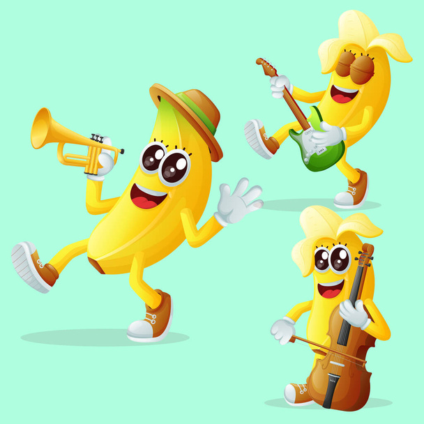 Set of cute banana characters playing musical instruments. Perfect for kids, merchandise and sticke - Вектор, зображення