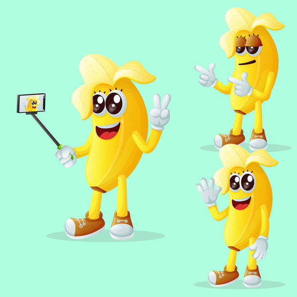Set of cuute banana characters as narcissistic. Perfect for kids, merchandise and sticker, banner promotion or blo - Vektori, kuva