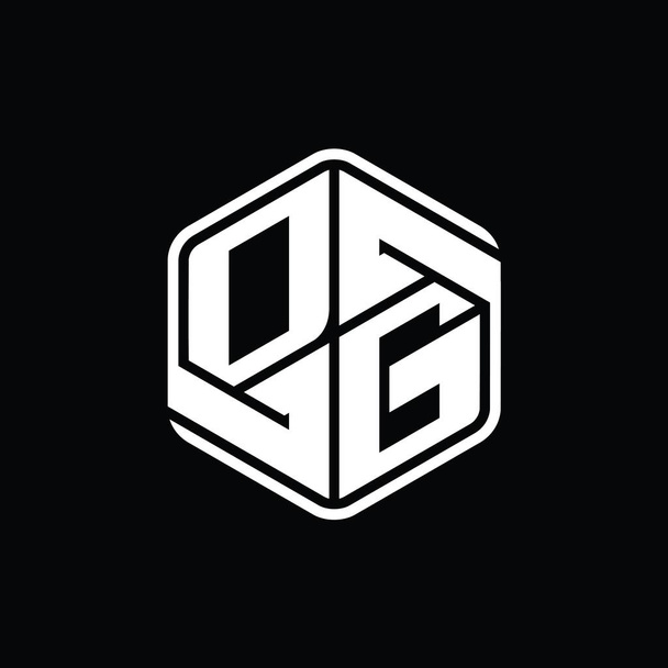 DG Lettre Logo forme hexagonale monogramme avec ornement abstrait modèle de conception de contour isolé - Photo, image