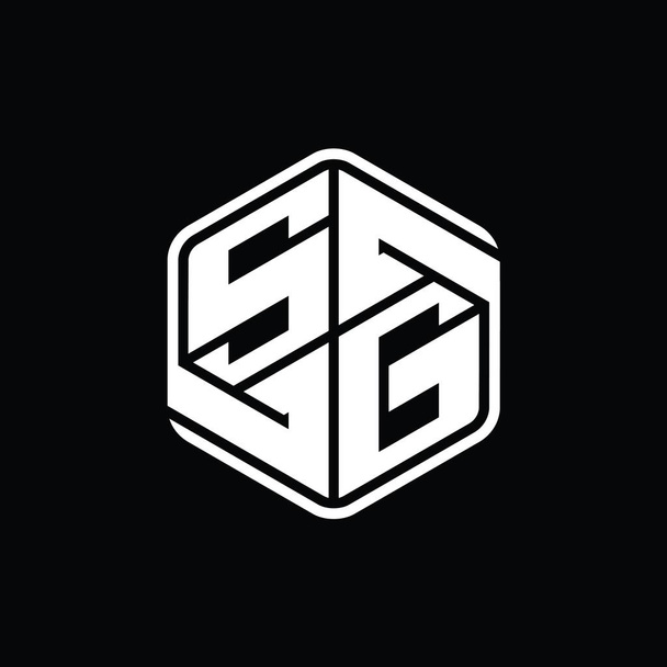 Lettre SG Logo forme hexagonale monogramme avec ornement abstrait modèle de conception de contour isolé - Photo, image
