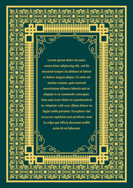 Gold ornament on dark background. Can be used as invitation card. Book cover. Vector illustration - Vektör, Görsel