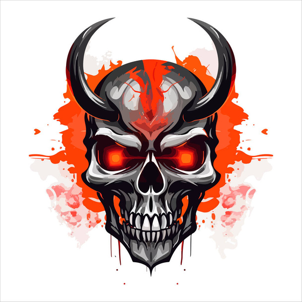Skull emblem vector logo. Agressive demonic horned skull. - Wektor, obraz