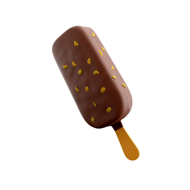 3d rendering popsicle with nuts icon. 3d render ice cream with chocolate and nuts icon. - Valokuva, kuva