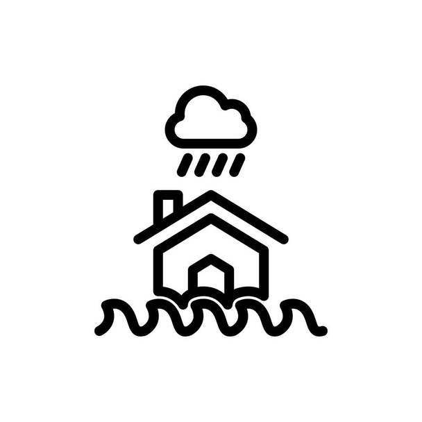 flood buildings icon, house in water waves, flooding rising levels, line symbol on white background - editable stroke vector illustration - Vector, Image