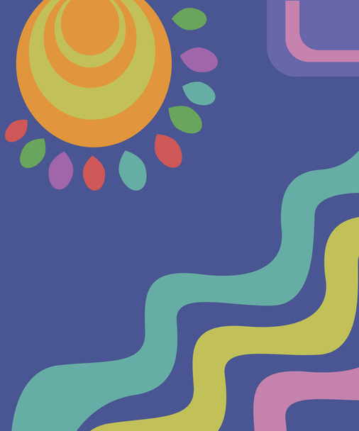 Cartaz abstrato humor verão. Cores agradáveis azul, amarelo laranja, rosa, turquesa - Vetor, Imagem