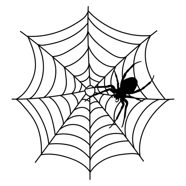 Scary black spider web isolated on white. Spooky halloween decoration. Outline cobweb. Decorative element for your design: holiday poster for party, invitation card, sale. Vector illustration - Διάνυσμα, εικόνα