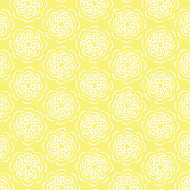 Línea blanca patrón circular flor sobre fondo amarillo
 - Vector, Imagen