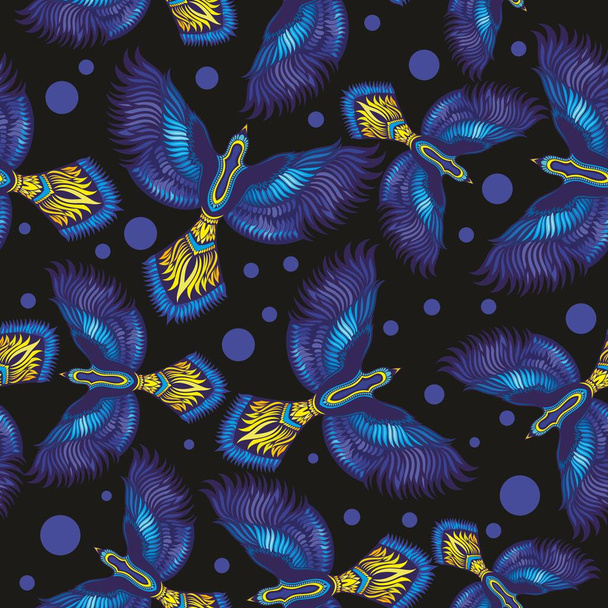 Flying exotic birds seamless pattern. Bird background.  Summer tropical wildlife vector illustration for paper, wallpaper, textile - Vector, imagen