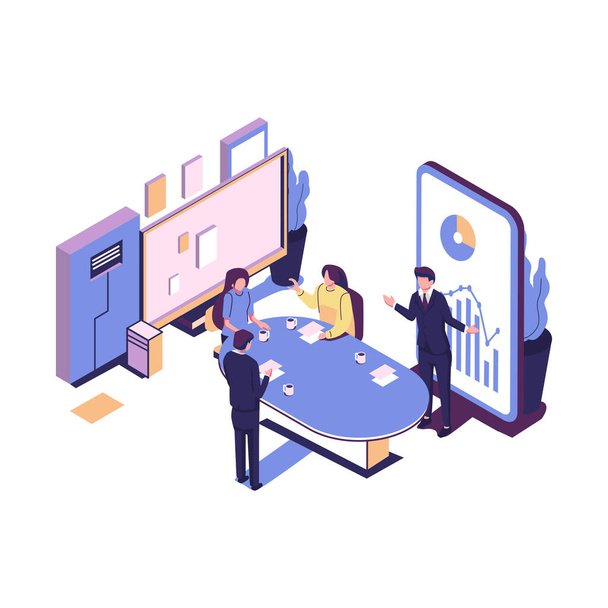 strategic business planing discussion flat style isometric illustration vector design - Vector, Image
