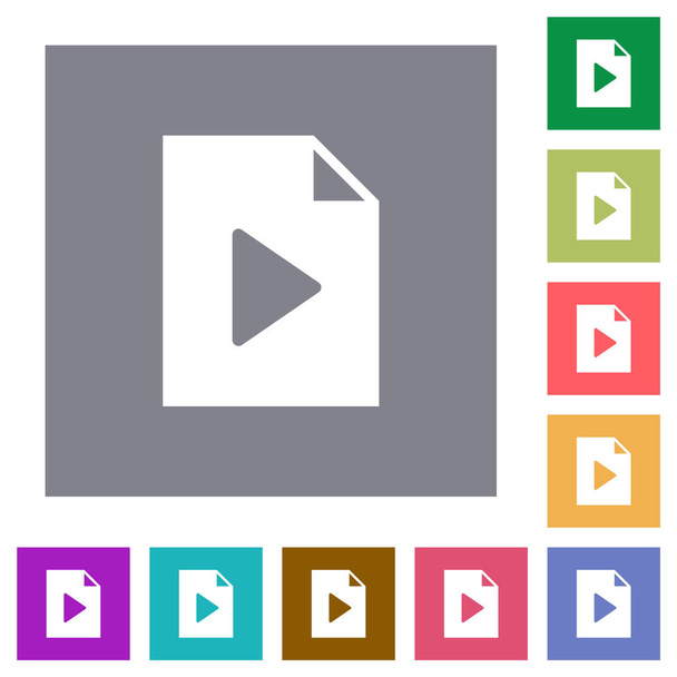 Lista de reproducción de iconos planos sólidos sobre fondos cuadrados de color simple - Vector, Imagen