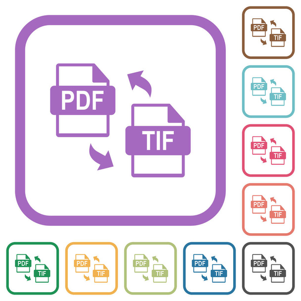 Conversión de archivos PDF TIF iconos simples en el color redondeado marcos cuadrados sobre fondo blanco - Vector, imagen