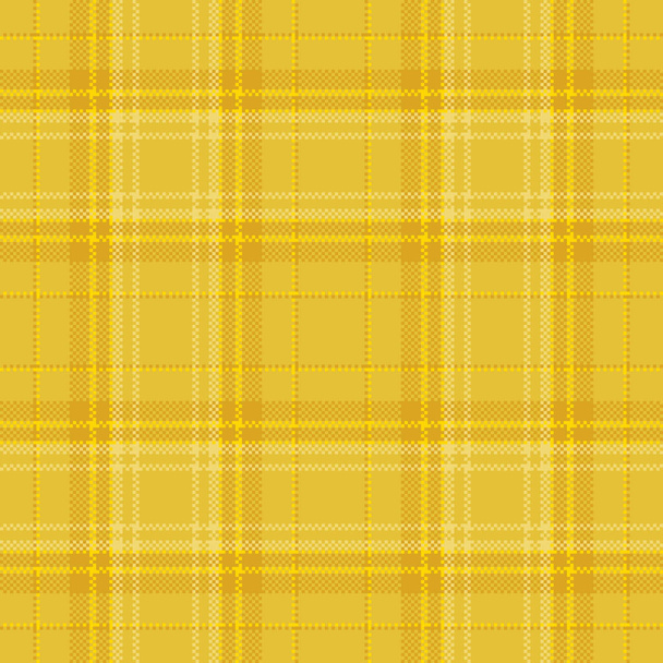 Tela de tartán a cuadros de patrón textil de cheque con un fondo vectorial textura sin costuras en colores amarillos y dorados. - Vector, Imagen