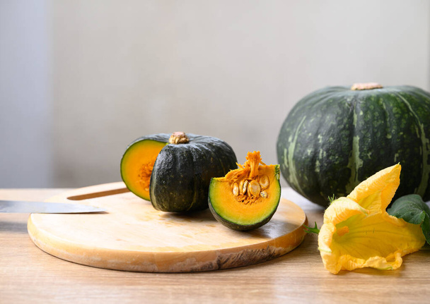 Green pumpkin prepare for cooking, Organic vegetable - Photo, Image