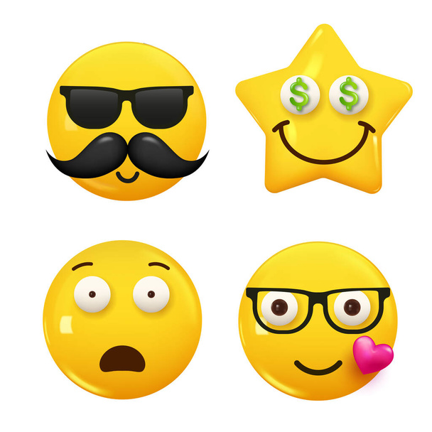 Set of 3d icon yellow color smile emoji. Set Icon Smile Emoji. Vector illustration - Wektor, obraz