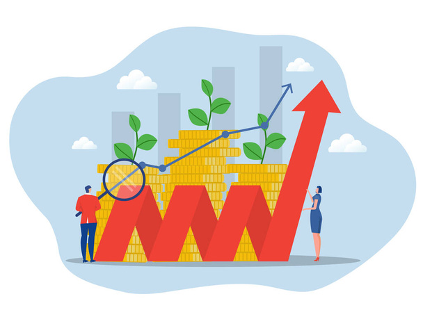 Team business analyst stock market, investment growing .finance and economy profit with coins flat vector illustration - Vector, Image