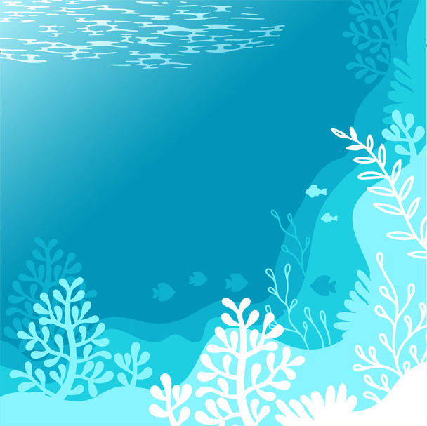 Vector Illustration of background in a blue palette colours. Underwater marine life of a coral reef - Vector, Image