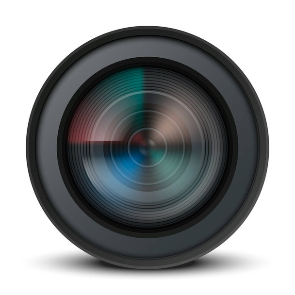 Camera lens isolated on white background. Highly detailed video or photo camera lens. Vector illustration. Eps 10. - Vettoriali, immagini