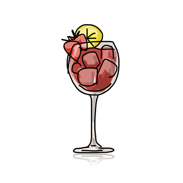 Cocktail with strawberry, sketch for your design - Vektor, Bild