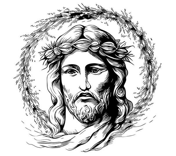 Visage abstrait de Jésus esquisse dessinée à la main Illustration religieuse - Vecteur, image